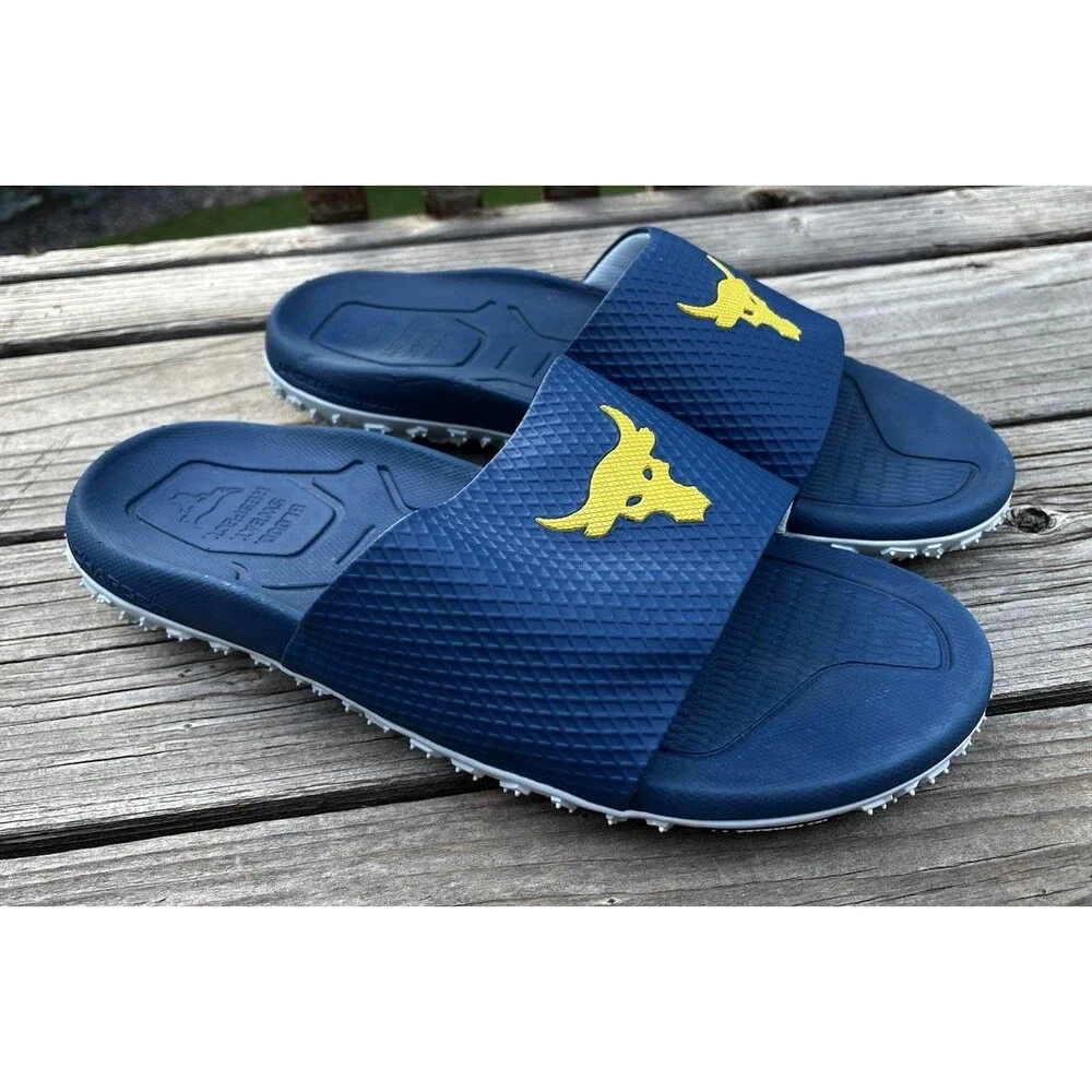 Under Armour Project Rock Brahma Bull Men's 12 Slide Sandals Michelin Soles Blue
